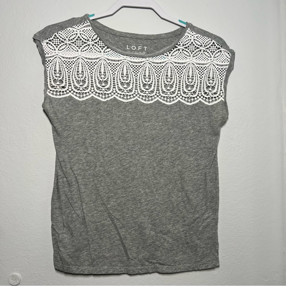 Heather Gray Top with White Lace Accent